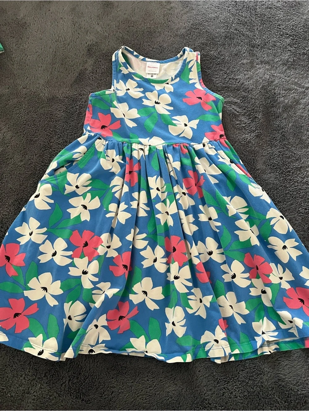 Hanna Andersson Blue Floral Tank Dress with Pink & White Blooms